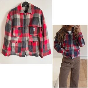 Vintage Red and Gray Checkered Utility Jacket
